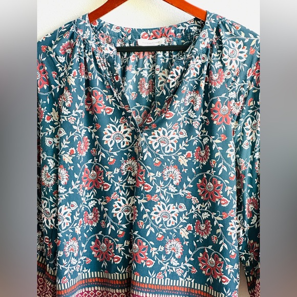 Beach Lunch Lounge size Large Navy Blue & Red Floral Boho Peasant Tunic Top - Picture 2 of 14